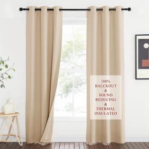 imageNICETOWN Sound Barrier 100 Blackout Divider Curtains 84quot Noise Heat and Cold Blocking Drapes with Felt Fabric Lining for Noise ReducingNurseryDaytime SleepBedroom White 2 PCs 52quot WideBiscotti Beige