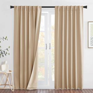 imageNICETOWN Sound Barrier 100 Blackout Divider Curtains 84quot Noise Heat and Cold Blocking Drapes with Felt Fabric Lining for Noise ReducingNurseryDaytime SleepBedroom White 2 PCs 52quot WideBiscotti Beige Back Tab
