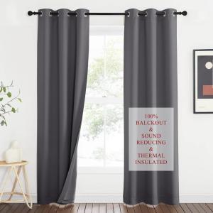 imageNICETOWN Sound Barrier 100 Blackout Divider Curtains 84quot Noise Heat and Cold Blocking Drapes with Felt Fabric Lining for Noise ReducingNurseryDaytime SleepBedroom White 2 PCs 52quot WideGrey
