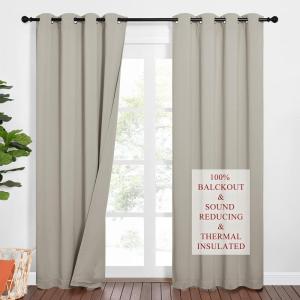 imageNICETOWN Sound Barrier 100 Blackout Divider Curtains 84quot Noise Heat and Cold Blocking Drapes with Felt Fabric Lining for Noise ReducingNurseryDaytime SleepBedroom White 2 PCs 52quot WideNatural
