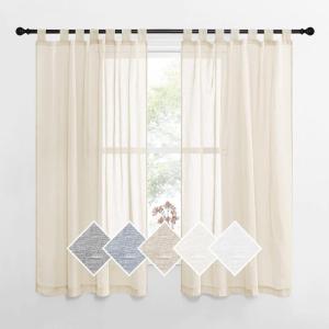 imageNICETOWN White Linen Curtains 84 inch Length Tab Top Soft Semi Sheer Flax Window Treatments Privacy with Light Filtering Vertical Drapes for BedroomLiving Room W52 x L84 2 PanelsBeige