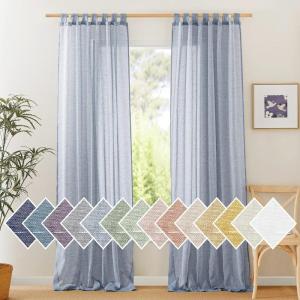imageNICETOWN White Linen Curtains 84 inch Length Tab Top Soft Semi Sheer Flax Window Treatments Privacy with Light Filtering Vertical Drapes for BedroomLiving Room W52 x L84 2 PanelsSea Mist