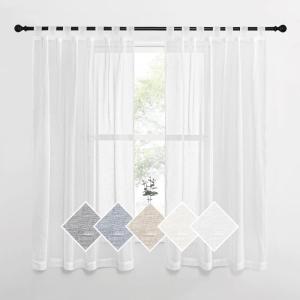 imageNICETOWN White Linen Curtains 84 inch Length Tab Top Soft Semi Sheer Flax Window Treatments Privacy with Light Filtering Vertical Drapes for BedroomLiving Room W52 x L84 2 PanelsWhite