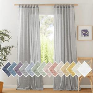 imageNICETOWN White Linen Curtains 84 inch Length Tab Top Soft Semi Sheer Flax Window Treatments Privacy with Light Filtering Vertical Drapes for BedroomLiving Room W52 x L84 2 PanelsGrey