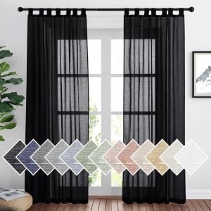 imageNICETOWN White Linen Curtains 84 inch Length Tab Top Soft Semi Sheer Flax Window Treatments Privacy with Light Filtering Vertical Drapes for BedroomLiving Room W52 x L84 2 PanelsBlack