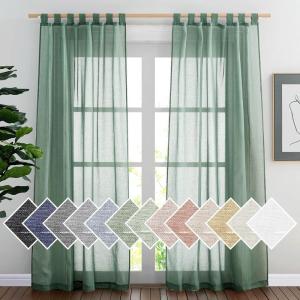 imageNICETOWN White Linen Curtains 84 inch Length Tab Top Soft Semi Sheer Flax Window Treatments Privacy with Light Filtering Vertical Drapes for BedroomLiving Room W52 x L84 2 PanelsOlive Green