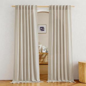 imageNICETOWN White Linen Sheer Curtains and Drapes 84 inches Long Rod Pocket ampamp Back Tab semitransparent with Light Through Vertical Window Treatments for Sliding Glass Door ampamp Living Room 52quotW Set of 2Linen Light Taupe