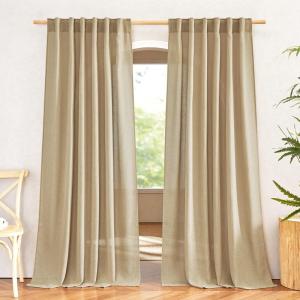 imageNICETOWN White Linen Sheer Curtains and Drapes 84 inches Long Rod Pocket ampamp Back Tab semitransparent with Light Through Vertical Window Treatments for Sliding Glass Door ampamp Living Room 52quotW Set of 2Linen Brown