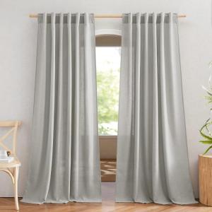 imageNICETOWN White Linen Sheer Curtains and Drapes 84 inches Long Rod Pocket ampamp Back Tab semitransparent with Light Through Vertical Window Treatments for Sliding Glass Door ampamp Living Room 52quotW Set of 2Linen Gray