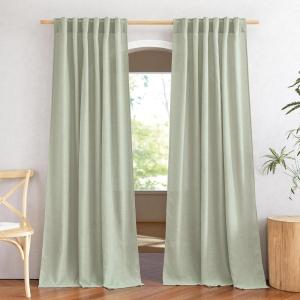 imageNICETOWN White Linen Sheer Curtains and Drapes 84 inches Long Rod Pocket ampamp Back Tab semitransparent with Light Through Vertical Window Treatments for Sliding Glass Door ampamp Living Room 52quotW Set of 2Linen Sage Green