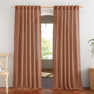imageNICETOWN White Linen Sheer Curtains and Drapes 84 inches Long Rod Pocket ampamp Back Tab semitransparent with Light Through Vertical Window Treatments for Sliding Glass Door ampamp Living Room 52quotW Set of 2Linen Caramel
