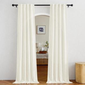 imageNICETOWN White Linen Sheer Curtains and Drapes 84 inches Long Rod Pocket ampamp Back Tab semitransparent with Light Through Vertical Window Treatments for Sliding Glass Door ampamp Living Room 52quotW Set of 2Natural