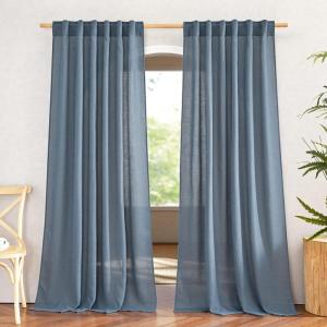 imageNICETOWN White Linen Sheer Curtains and Drapes 84 inches Long Rod Pocket ampamp Back Tab semitransparent with Light Through Vertical Window Treatments for Sliding Glass Door ampamp Living Room 52quotW Set of 2Linen Stone Blue