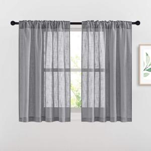 imageNICETOWN White Linen Sheer Curtains and Drapes 84 inches Long Rod Pocket ampamp Back Tab semitransparent with Light Through Vertical Window Treatments for Sliding Glass Door ampamp Living Room 52quotW Set of 2Grey
