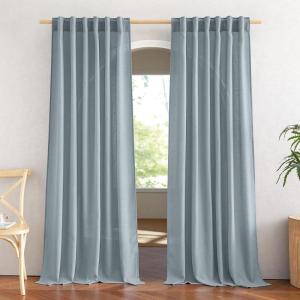 imageNICETOWN White Linen Sheer Curtains and Drapes 84 inches Long Rod Pocket ampamp Back Tab semitransparent with Light Through Vertical Window Treatments for Sliding Glass Door ampamp Living Room 52quotW Set of 2Linen Mist Blue