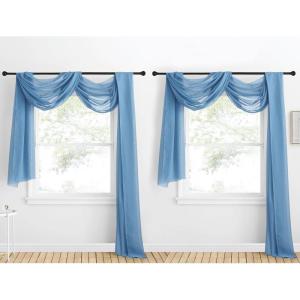 imageNICETOWN White Sheer Window Scarf 216 inch Extra Long Soft Voile Textured Bed Canopy Scarf Curtains for Event DesignsHome Decor 60 inches Wide Set of 2Stone Blue