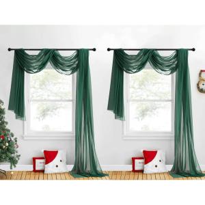 imageNICETOWN White Sheer Window Scarf 216 inch Extra Long Soft Voile Textured Bed Canopy Scarf Curtains for Event DesignsHome Decor 60 inches Wide Set of 2Sante Green