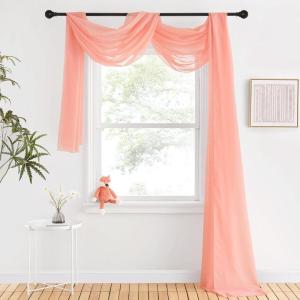 imageNICETOWN White Sheer Window Scarf 216 inch Extra Long Soft Voile Textured Bed Canopy Scarf Curtains for Event DesignsHome Decor 60 inches Wide Set of 2Coral
