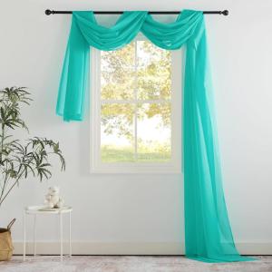 imageNICETOWN White Sheer Window Scarf 216 inch Extra Long Soft Voile Textured Bed Canopy Scarf Curtains for Event DesignsHome Decor 60 inches Wide Set of 2Pool Blue