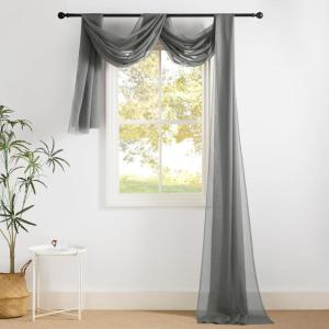 imageNICETOWN White Sheer Window Scarf 216 inch Extra Long Soft Voile Textured Bed Canopy Scarf Curtains for Event DesignsHome Decor 60 inches Wide Set of 2Dark Gray