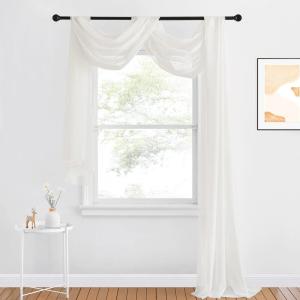 imageNICETOWN White Sheer Window Scarf 216 inch Extra Long Soft Voile Textured Bed Canopy Scarf Curtains for Event DesignsHome Decor 60 inches Wide Set of 2Light Beige