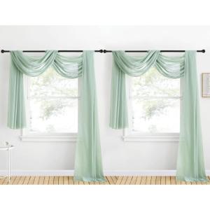 imageNICETOWN White Sheer Window Scarf 216 inch Extra Long Soft Voile Textured Bed Canopy Scarf Curtains for Event DesignsHome Decor 60 inches Wide Set of 2Sage Green