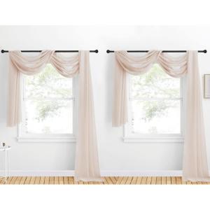 imageNICETOWN White Sheer Window Scarf 216 inch Extra Long Soft Voile Textured Bed Canopy Scarf Curtains for Event DesignsHome Decor 60 inches Wide Set of 2Taupe