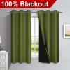 imageNICETOWN 100 Blackout Short Curtains with Black Liners 2 Panels 37quot W by 63quot L Olive Green Solid Thermal Insulated Full Blackout 2Layer Lined Drapes Energy Efficiency Window Drapes for Bedroom