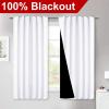 imageNICETOWN 100 Blackout Window Curtain Panels Cold and Full Light Blocking Drapes with Black Liner for Nursery 84 Inches Drop Thermal Insulated Draperies Pure White 2 Pieces 52 inches WidePure White