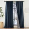 imageNICETOWN 2 Panels Faux Linen 100 Blackout Curtains for Living Room Rod PocketBack TabHook Belt Room Darkening Window Treatment with Liner Thermal Curtains for Bedroom Natural W50 x L96Navy Blue
