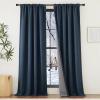 imageNICETOWN 2 Panels Faux Linen 100 Blackout Curtains for Living Room Rod PocketBack TabHook Belt Room Darkening Window Treatment with Liner Thermal Curtains for Bedroom Natural W50 x L96Navy Blue