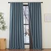 imageNICETOWN 2 Panels Faux Linen 100 Blackout Curtains for Living Room Rod PocketBack TabHook Belt Room Darkening Window Treatment with Liner Thermal Curtains for Bedroom Natural W50 x L96Mist Blue