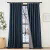 imageNICETOWN 2 Panels Faux Linen 100 Blackout Curtains for Living Room Rod PocketBack TabHook Belt Room Darkening Window Treatment with Liner Thermal Curtains for Bedroom Natural W50 x L96Navy Blue