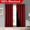 imageNICETOWN Living Room Completely Shaded Draperies Privacy Protection ampamp Noise Reducing Ring Top Drapes Black Lined Insulated Decorative Curtain PanelsBurgundy Red 2 Pieces W52 x L72