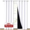 imageNICETOWN 100 Blackout Window Curtain Panels Cold and Full Light Blocking Drapes with Black Liner for Nursery 84 inches Drop Thermal Insulated Draperies White 2 Pieces 52 Wide Each Panel