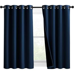 imageNICETOWN 100 Blackout Blinds Set of 2 46 inches x 45 inches Laundry Room Decor Window Treatment Curtains for Large Patio Sliding Door Thermal Insulated Moroccan Blue Curtains for Bedroom