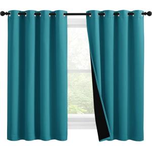 imageNICETOWN 100 Blackout Curtains 57 inches Long DoubleDeck Completely Blackout Window Treatment Thermal Insulated Lined Drapes for Small Window Peacock Teal 1 Pair 55 inches Width Each Panel