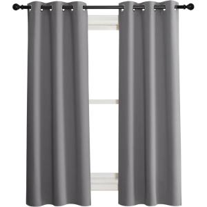 imageNICETOWN 100 Blackout Short Curtains with Black Liners 2 Panels 37quot W by 50quot L Grey Solid Thermal Insulated Full Blackout 2Layer Lined Drapes Energy Efficiency Window Draperies for Bedroom