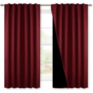 imageNICETOWN 100 Blackout Window Curtain Panels Cold and Full Light Blocking Drapes with Black Liner for Nursery 84 Inches Drop Thermal Insulated Draperies Pure White 2 Pieces 52 inches WideBurgundy Red