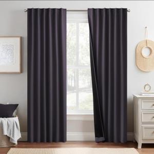 imageNICETOWN 100 Blackout Window Curtain Panels Cold and Full Light Blocking Drapes with Black Liner for Nursery 84 Inches Drop Thermal Insulated Draperies Pure White 2 Pieces 52 inches WidePurple Brown