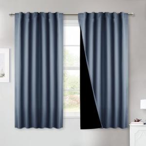 imageNICETOWN 100 Blackout Window Curtain Panels Cold and Full Light Blocking Drapes with Black Liner for Nursery 84 Inches Drop Thermal Insulated Draperies Pure White 2 Pieces 52 inches WideStone Blue