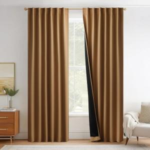imageNICETOWN 100 Blackout Window Curtain Panels Cold and Full Light Blocking Drapes with Black Liner for Nursery 84 Inches Drop Thermal Insulated Draperies Pure White 2 Pieces 52 inches WideGold Brown