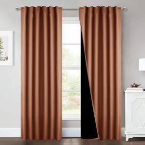 imageNICETOWN 100 Blackout Window Curtain Panels Cold and Full Light Blocking Drapes with Black Liner for Nursery 84 Inches Drop Thermal Insulated Draperies Pure White 2 Pieces 52 inches WideBurnt Orange