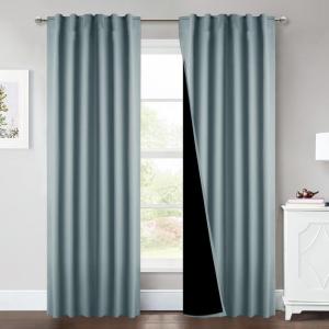 imageNICETOWN 100 Blackout Window Curtain Panels Cold and Full Light Blocking Drapes with Black Liner for Nursery 84 Inches Drop Thermal Insulated Draperies Pure White 2 Pieces 52 inches WideGreyish Blue