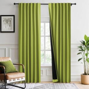 imageNICETOWN 100 Blackout Window Curtain Panels Cold and Full Light Blocking Drapes with Black Liner for Nursery 84 Inches Drop Thermal Insulated Draperies Pure White 2 Pieces 52 inches WideFresh Green