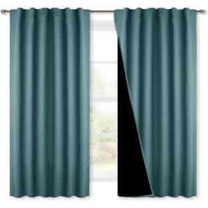 imageNICETOWN 100 Blackout Window Curtain Panels Cold and Full Light Blocking Drapes with Black Liner for Nursery 84 Inches Drop Thermal Insulated Draperies Pure White 2 Pieces 52 inches WideSea Teal