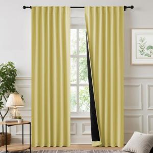imageNICETOWN 100 Blackout Window Curtain Panels Cold and Full Light Blocking Drapes with Black Liner for Nursery 84 Inches Drop Thermal Insulated Draperies Pure White 2 Pieces 52 inches WidePaler Yellow