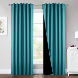imageNICETOWN 100 Blackout Window Curtain Panels Cold and Full Light Blocking Drapes with Black Liner for Nursery 84 Inches Drop Thermal Insulated Draperies Pure White 2 Pieces 52 inches WidePeacock Teal