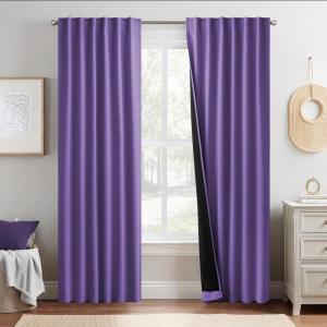 imageNICETOWN 100 Blackout Window Curtain Panels Cold and Full Light Blocking Drapes with Black Liner for Nursery 84 Inches Drop Thermal Insulated Draperies Pure White 2 Pieces 52 inches WideLilac Purple