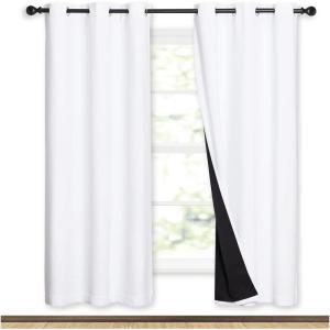 imageNICETOWN 100 Blackout Window Curtain Panels Full Light Blocking Drapes with Black Liner for Nursery 72inch Drop Thermal Insulated Draperies White 2 Pieces 42inch Wide Per Panel